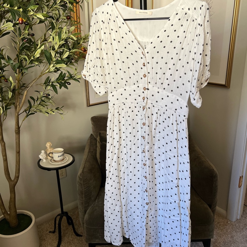 Ellison Linen Blend Polka Dot Midi Dress